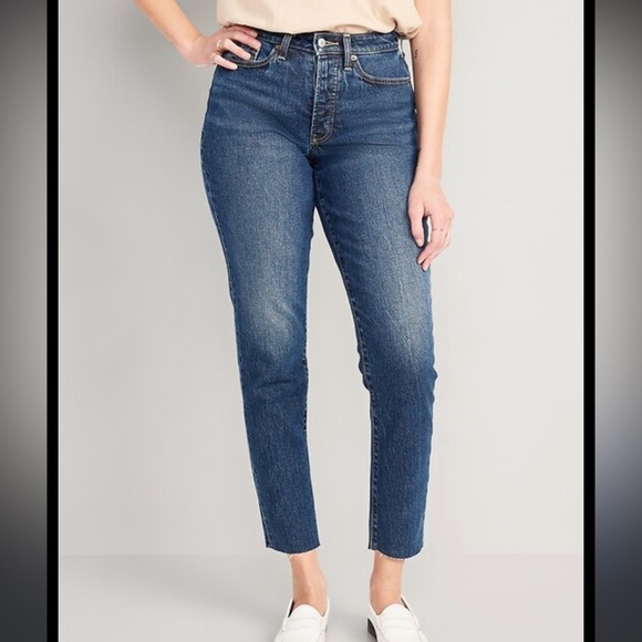 Old Navy High Rise O.G. Straight Cropped Ankle Curve Raw Hem Denim Jeans - Picture 1 of 6